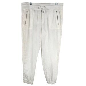 Athleta Cabo Linen Jogger Pants Size 14 White Solid Casual NWT PT-2674